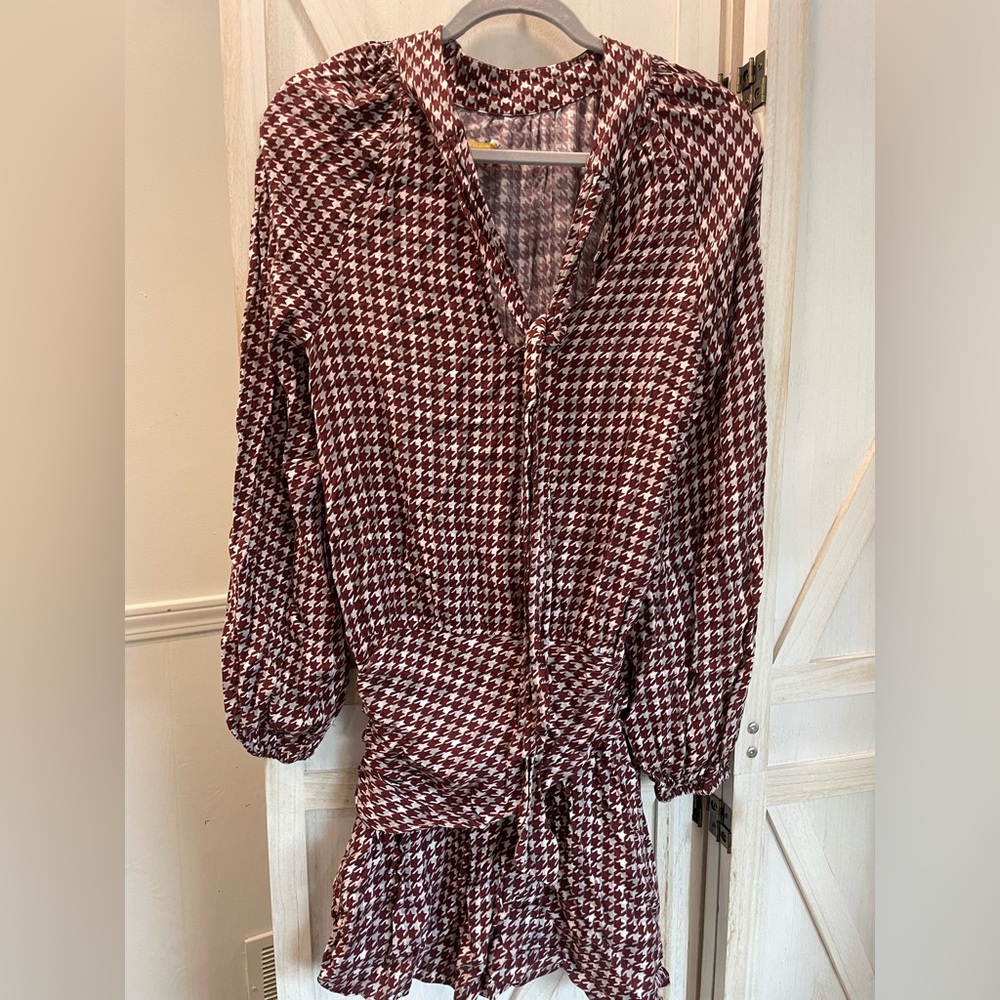 Ramy Brook Houndstooth Dress in Burgundy and White